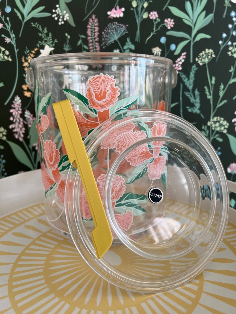 VINTAGE CULVER encounters floral print Lucite ice bucket wine cooler 1980s bbq